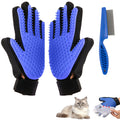 “Gants de toilettage bleu pour animaux — brosse pour enlever les poils de chat et de chien avec effet massage”