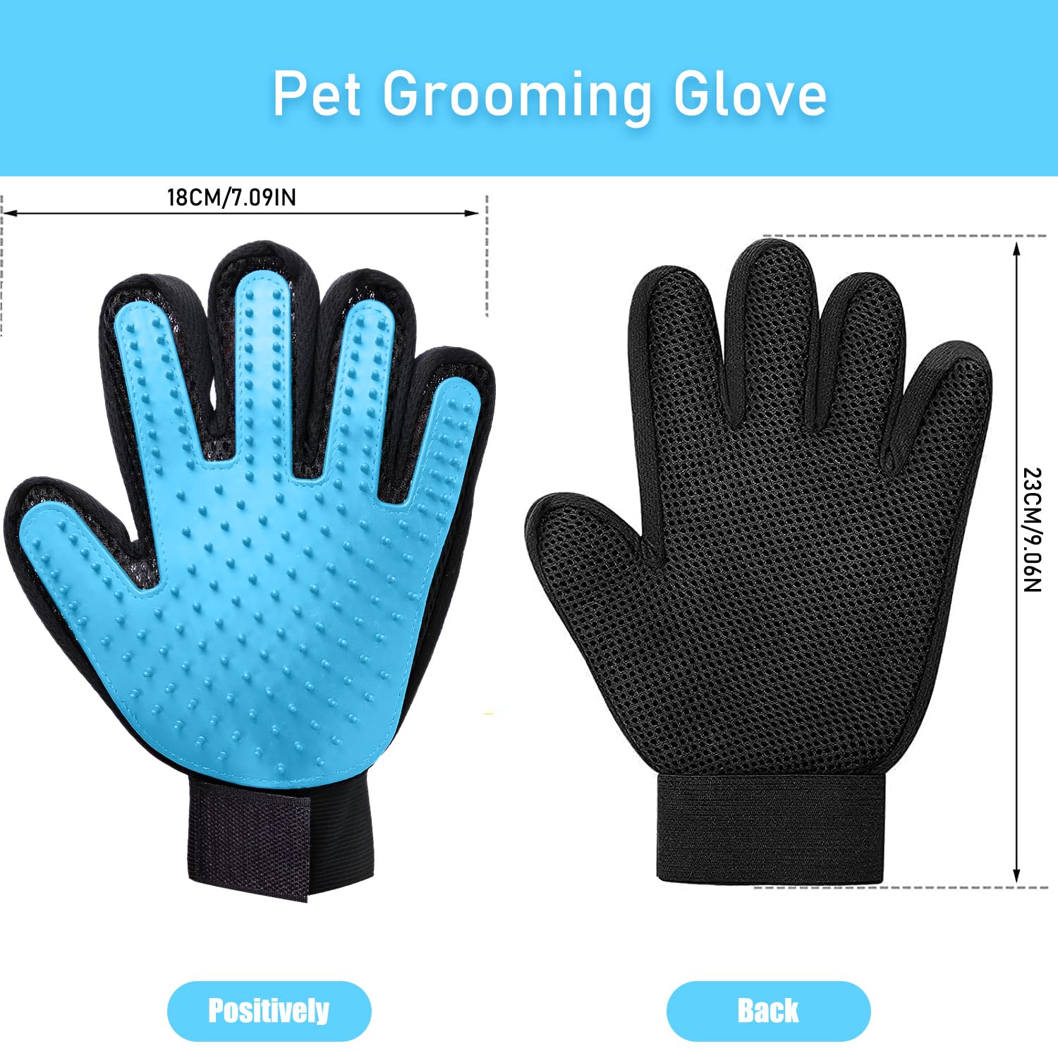 “Gants de toilettage bleu pour animaux — brosse pour enlever les poils de chat et de chien avec effet massage”
