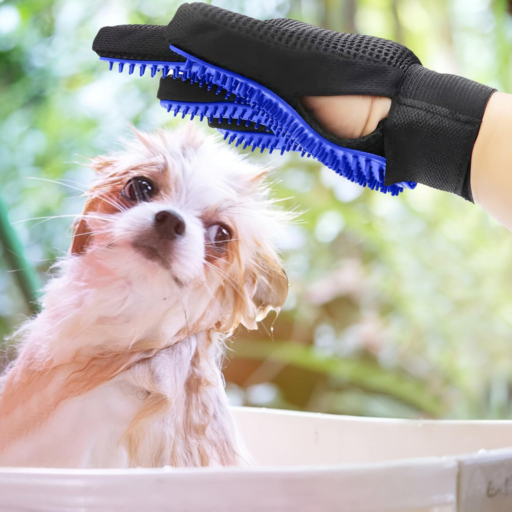 “Gants de toilettage bleu pour animaux — brosse pour enlever les poils de chat et de chien avec effet massage”