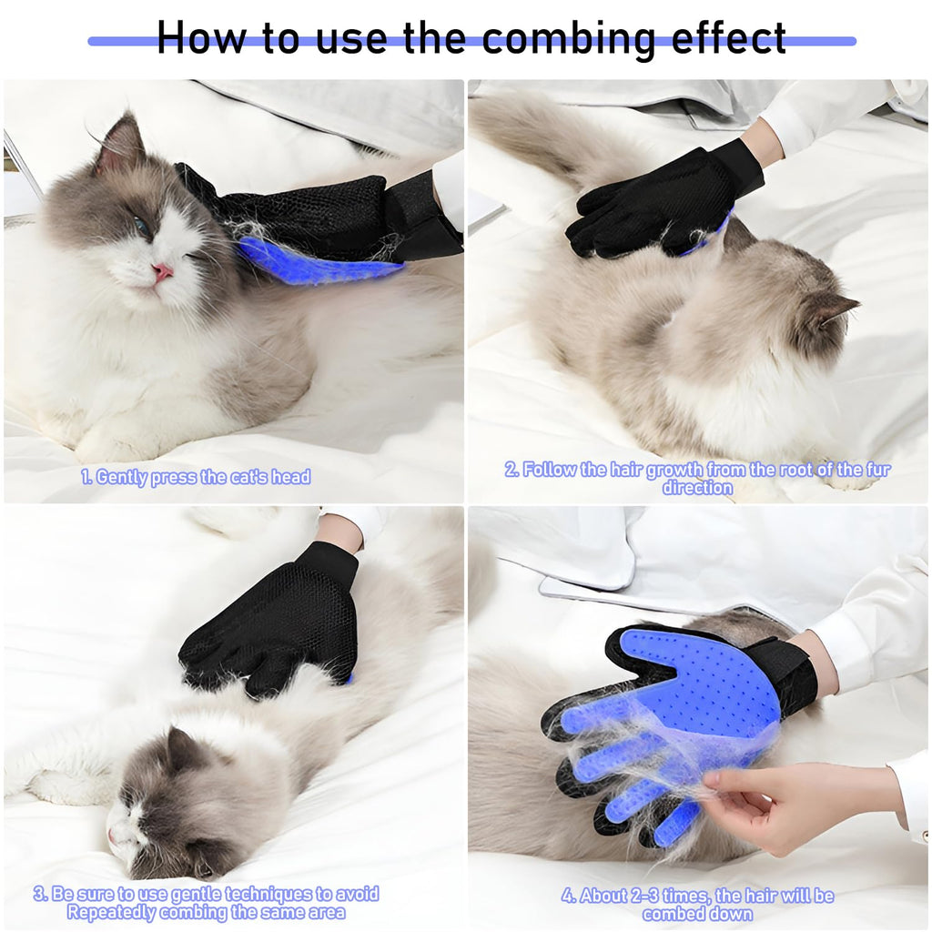 “Gants de toilettage bleu pour animaux — brosse pour enlever les poils de chat et de chien avec effet massage”
