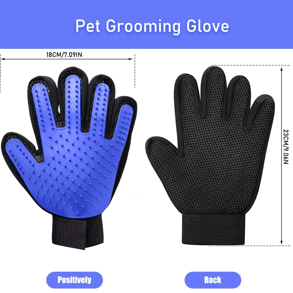 “Gants de toilettage bleu pour animaux — brosse pour enlever les poils de chat et de chien avec effet massage”