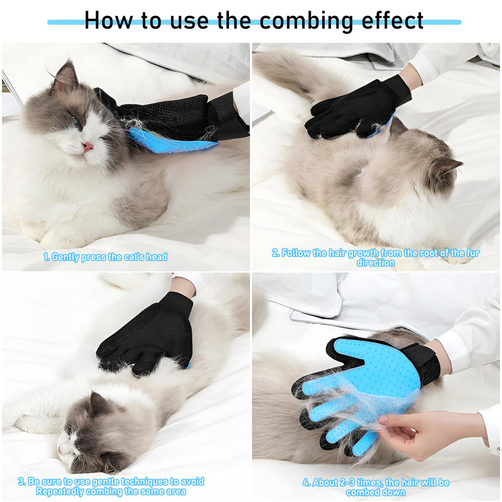 “Gants de toilettage bleu pour animaux — brosse pour enlever les poils de chat et de chien avec effet massage”